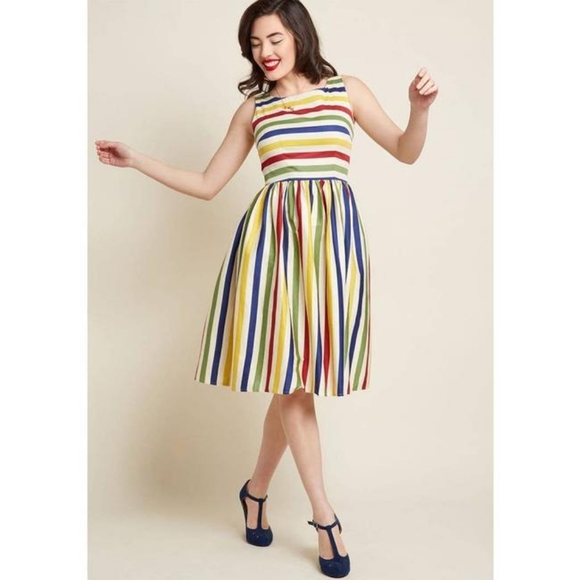 Collectif 50s Rainbow Fit and Flare Dress - Picture 1 of 7